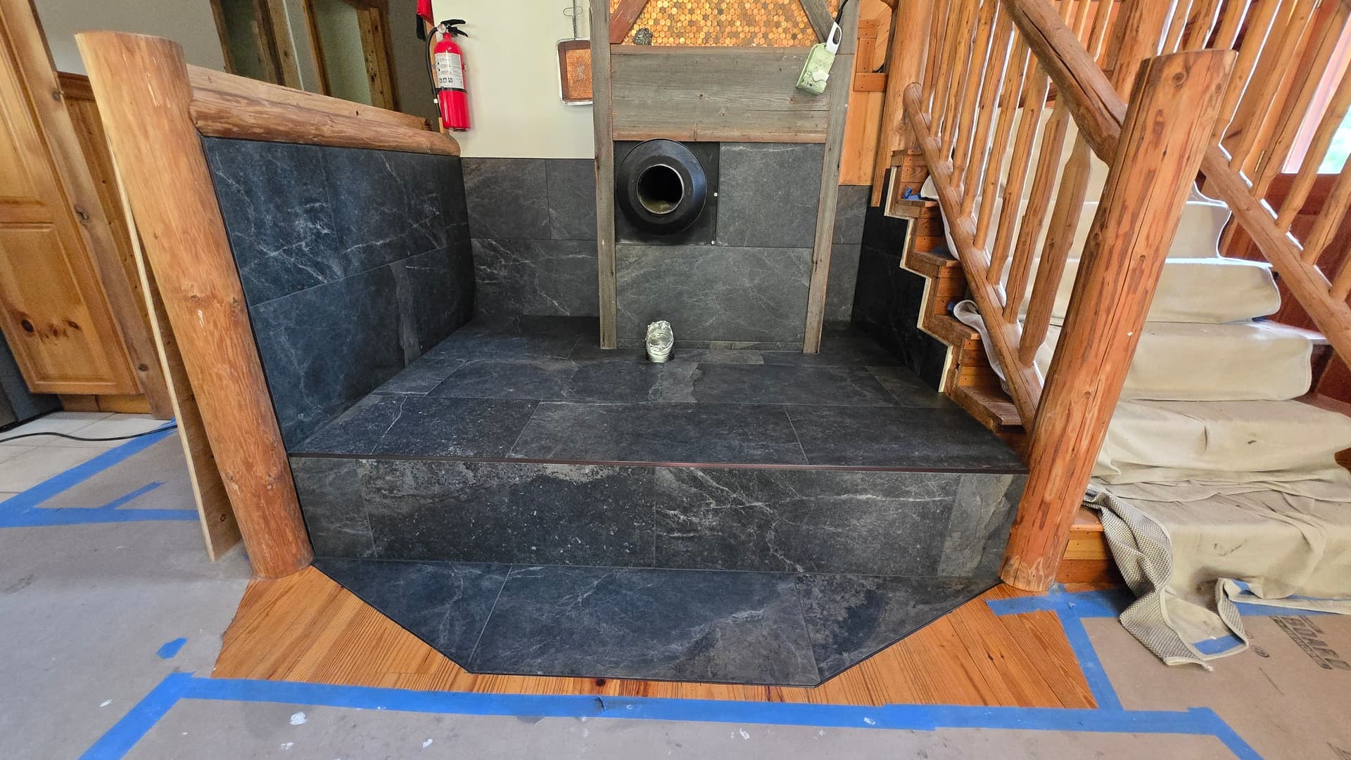 Custom Slate Tile Work on a Fireplace Surround and Hearth image