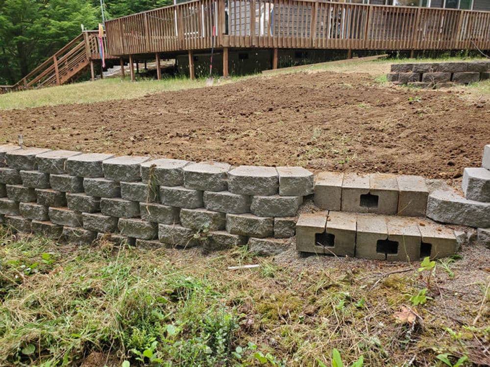 Gallery photos for Lake House Landscaping With Retaining Walls, Drainage, and Sprinklers: Image #1