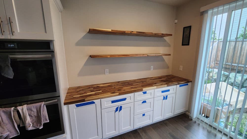 Gallery photos for Custom Butcher Block Countertop and Floating Shelf Install in Silverdale: Image #1