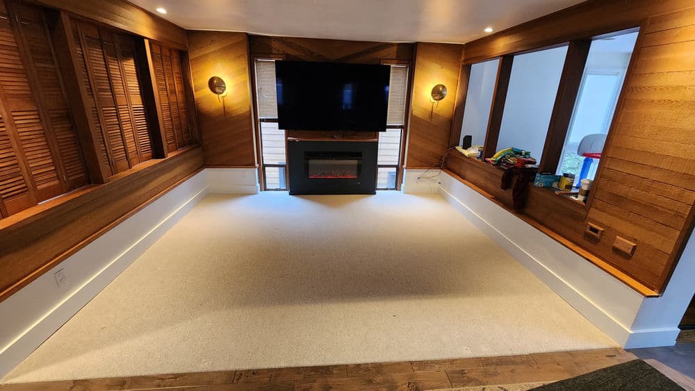 Sunken Living Room Rebuild and Carpet Install in Fox Island